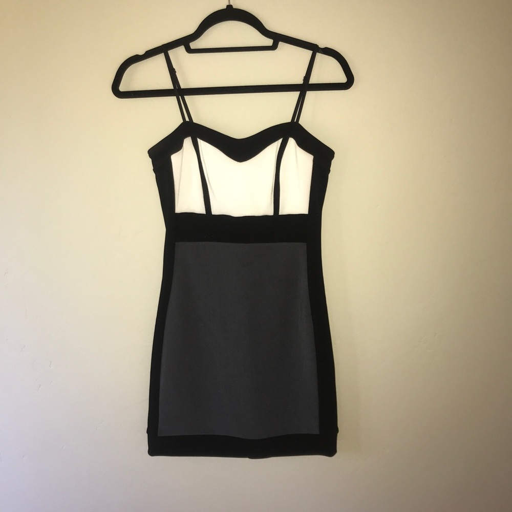 Black Grey White Color Blocked Tight Mini Dress 7